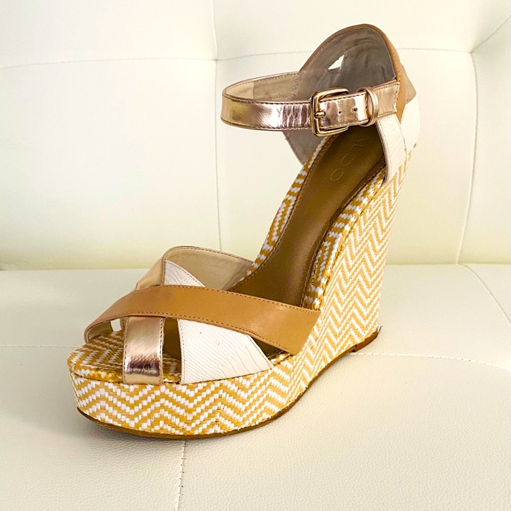 Brand new! Aldo rose gold and tan wedges